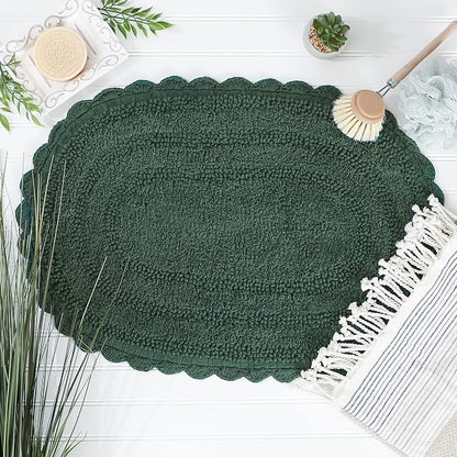 DII Crochet Collection Reversible Bath Mat, Small Oval, 17x24, Dark Green