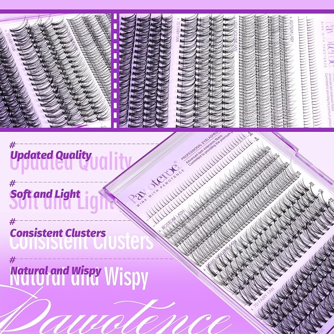 Lash Extension Kit Lash Clusters Multi-types Individual Lashes Natural Bottom, Light Volume, 20D 30D Clusters Eyelash Extension Kit with Lash Bond and Seal, Lash Applicator for Self Use
