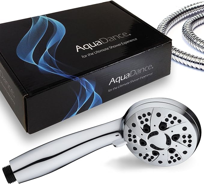 AquaDance High Pressure 6-Setting 3.5" Chrome Face Handheld Shower with Hose for the Ultimate Shower Experience! Officially Independently Tested to Meet Strict US Quality & Performance Standards! | Anti-clog Jets, Premium Stainless Steel Hose & Adjusta...