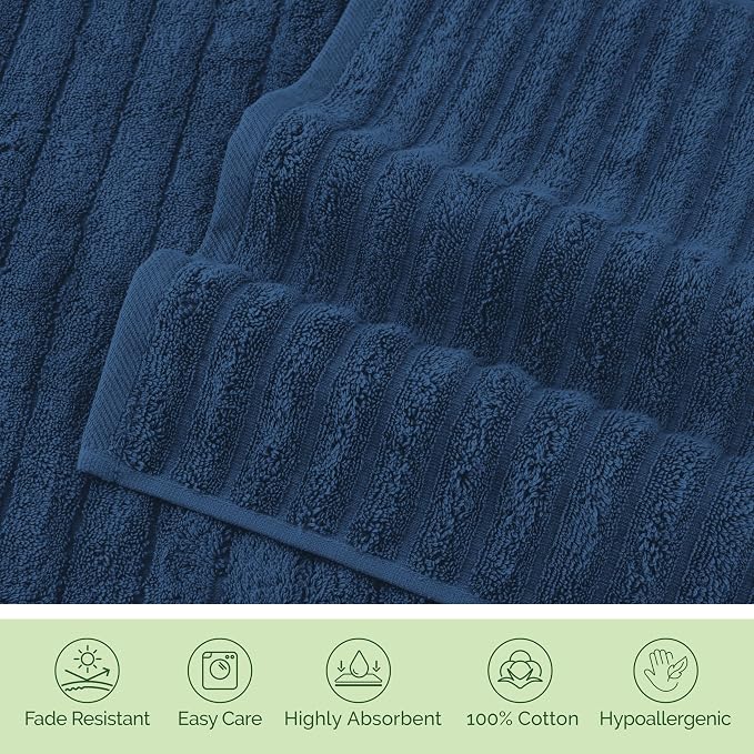 Elegant Comfort 100% Turkish Cotton Corduroy Ribbed Luxury Bath Towels 6-Piece Set, Premium Feel - Quick Dry, Highly Absorbent, Contains 2 Bath Towels, 2 Hand Towels, and 2 Washcloths, Navy
