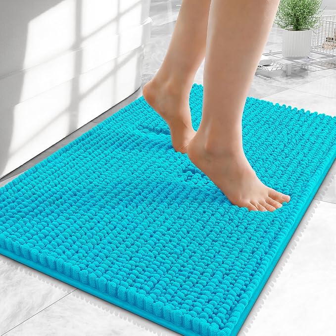 OLANLY Thick Chenille Small Bathroom Rugs Mats 24x16, Aqua Sky | Soft Absorbent Bath Rugs, Rubber Backing, Machine Wash Dry, Bath Mats for Bathroom, Tub and Shower, Home Decor Accessories