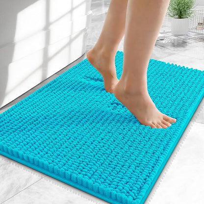 OLANLY Thick Chenille Small Bathroom Rugs Mats 24x16, Aqua Sky | Soft Absorbent Bath Rugs, Rubber Backing, Machine Wash Dry, Bath Mats for Bathroom, Tub and Shower, Home Decor Accessories