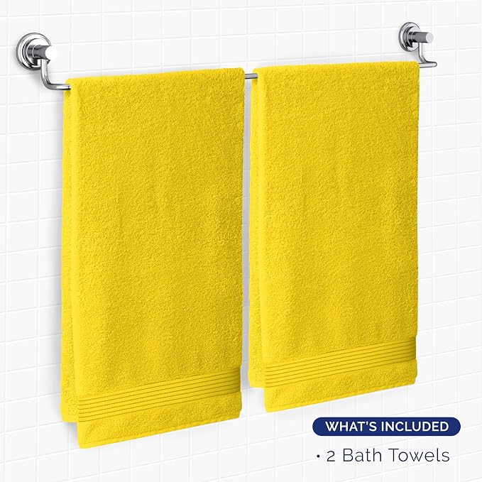 Elegant Comfort Premium Turkish Cotton 2 Pack Bath Towel Set - 27 x 54 inch, Luxurious Hotel Spa Quality 100% Turkish Cotton 2PC Bath Towel Set - Highly Absorbent - Soft Bathroom Towels, Yellow