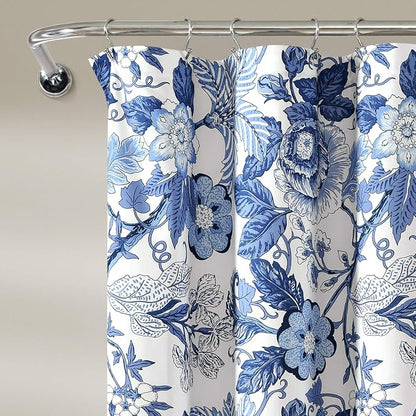 Lush Decor Sydney Floral Shower Curtain, 72" W x 72" L, Navy & White - Fabric Shower Curtains - Cottage Core Decor - Colorful Floral Print - Cute Bathroom Curtain