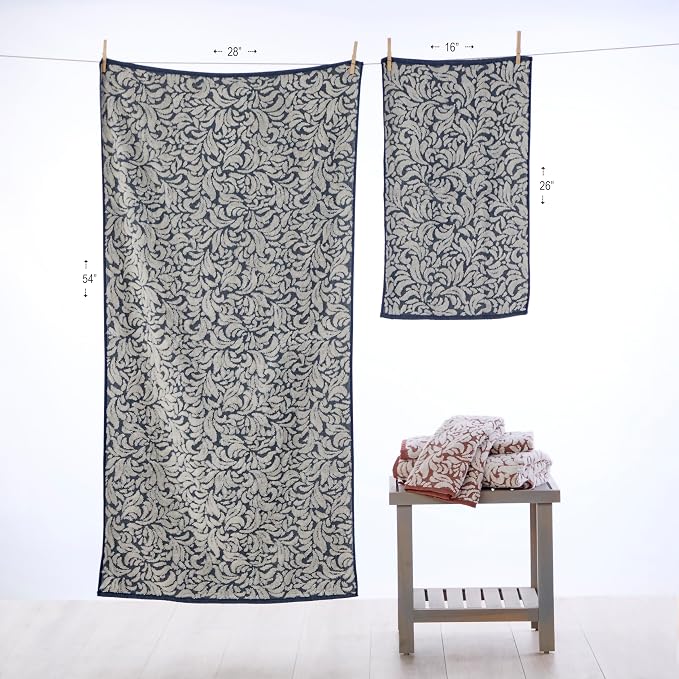 SKL Home Renan Hand Towel Set-2pc, 100% Turkish Cotton, Blue Oxford | 600 GSM weight. Spa-level quality. Soft & absorbent, textured jacquard. For the bathroom, kitchen, bar or any sink space.