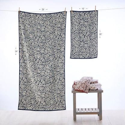 SKL Home Renan Hand Towel Set-2pc, 100% Turkish Cotton, Blue Oxford | 600 GSM weight. Spa-level quality. Soft & absorbent, textured jacquard. For the bathroom, kitchen, bar or any sink space.