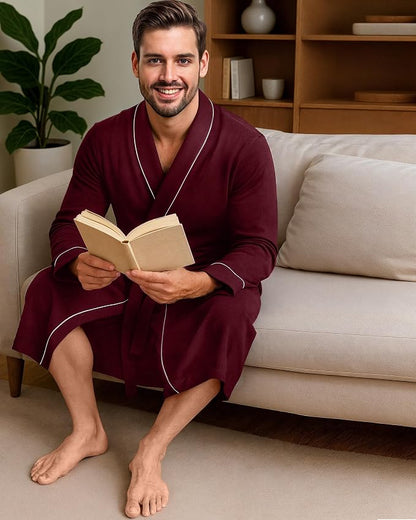 Cotton Blend Lightweight Knit Robe for Men Soft Loungewear Bathrobe