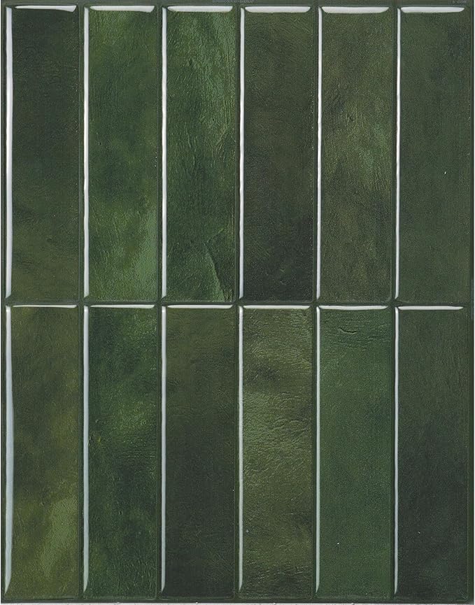 Smart Tiles Peel and Stick backsplash, Stacked Forest Green, 11.43"x9" | Pack of 5 (3.5 sq ft), Glossy, Heat/Moisture Resistant, Low VOC, Kitchen/Bathroom, Renter Friendly, Made in Canada
