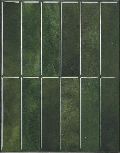 Smart Tiles Peel and Stick backsplash, Stacked Forest Green, 11.43"x9" | Pack of 5 (3.5 sq ft), Glossy, Heat/Moisture Resistant, Low VOC, Kitchen/Bathroom, Renter Friendly, Made in Canada