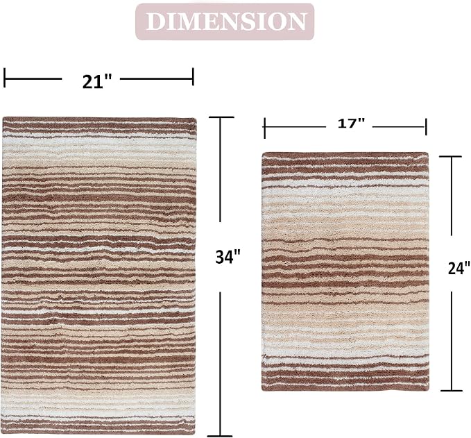 Home Weavers 100% Cotton Gradiation Collection Bathroom Décor | Washable Rug | Bathroom Mat | Kitchen Mat | Bathroom Rug Set | Bath Mat Set | Bath Floor Mat Non Slip, 2 Piece Set(S+M), Beige