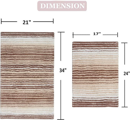Home Weavers 100% Cotton Gradiation Collection Bathroom Décor | Washable Rug | Bathroom Mat | Kitchen Mat | Bathroom Rug Set | Bath Mat Set | Bath Floor Mat Non Slip, 2 Piece Set(S+M), Beige