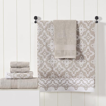 Modern Threads Charlize 6-Piece 100% Cotton Towel Set – Reversible Yarn Dyed Jacquard & Solid – Includes 2 Bath Towels, 2 Hand Towels, 2 Washcloths – Absorbent, Quick Dry, Soft & Durable – Fawn