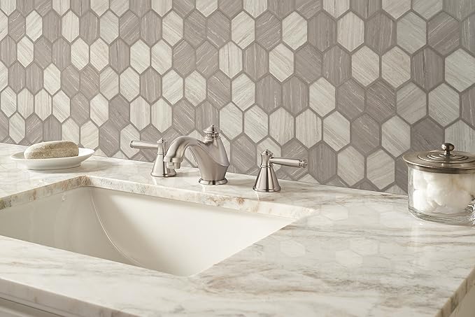 MSI Silva Oak Hexagon Glass Tile for Kitchen Backsplash, Wall Tile for Bathroom, Accent Wall Tile, and Shower Wall Tile, 12.75 in. x 11.02 in. Mesh-Mounted Mosaic Tile (14.70 sq. ft. / case)
