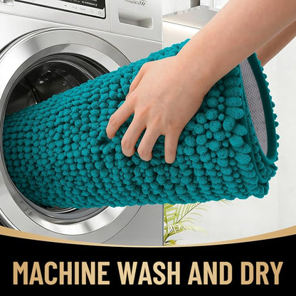 OLANLY Thick Chenille Small Bathroom Rugs Mats 24x16, Deep Lake | Soft Absorbent Bath Rugs, Rubber Backing, Machine Wash Dry, Bath Mats for Bathroom, Tub and Shower, Home Decor Accessories