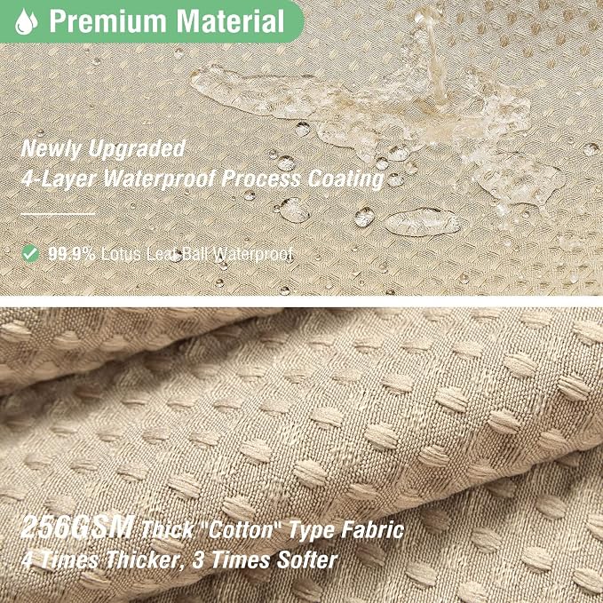 Extra Wide Waffle Shower Curtain 256 GSM Fabric 84x72 Beige/Khaki | 84 Inch Wide, Thick Cloth, Weighted Hem, Water Repellent, Hotel Luxury Polyester Shower Curtain Set for Bathroom 14 Hooks