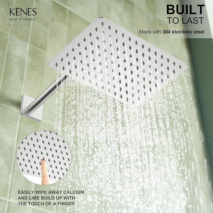 KENES Brushed Nickel Square Rain Shower System Faucet Set with Handheld | Shower Faucet with 10-Inch Rain Shower Head, Square Shower System, Valve Included, Lead-Free cUPC & NSF Certified, Stainless