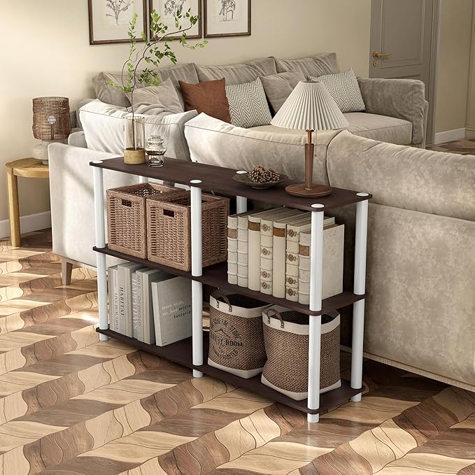 Homes: Inside + Out Apexa Modern 3-Tier Extra Wide Shelving Units, Collectibles Display Shelves, Easy Assembly Console Table, Home Storage Organizer for Living Room, Bedroom, Office, Espresso