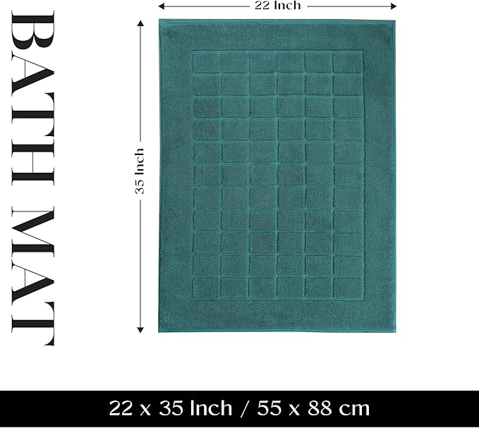 Superior 100% Cotton Bathmat Set, Bath Mats, Bathroom Decor, Shower, Bathtub Essentials, Home Accessories, Small Washable Rug, No Backing, Heavyweight, Nora Collection, Set of 2, 22" x 35", Teal