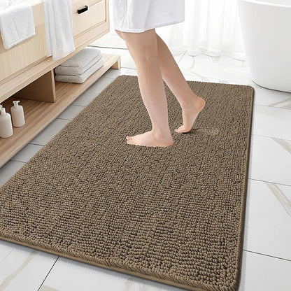 OLANLY Large Bathroom Rugs 59x35, Extra Soft Absorbent Chenille Bath Rugs | Tan, Quick-Drying Rubber Backing, Machine Washable Bath Mat for Bathroom Floor, Tub and Shower, Home Decor Accessories