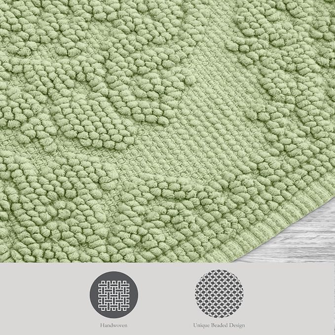 Jean Pierre - Ricardo Bath Mat, Woven Fringe Bathroom Rugs, 100% Cotton, Premium Bathroom Decor - Measures 21" x 41" - Sage Green