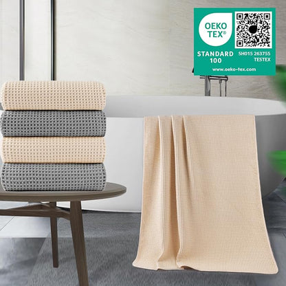 POLYTE 430 GSM Poly Blend Microfiber Quick Dry Waffle Bath Towel, 30x60 in | 4 Pack, Oversize, Lint Free, Body Towel