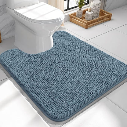 OLANLY Toilet Rugs U-Shaped 24x24, Soft Absorbent Chenille Contour Rugs | Airy Blue, Quick-Drying Rubber Backing, Machine Washable Non-Slip Shaggy Bathroom Mat for Toilet, Home Decor Accessories