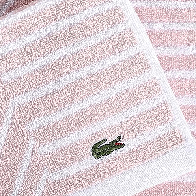 Lacoste Guethary Striped Towel – 100% Cotton, Reversible Modern Geometric Design, Soft & Absorbent, Durable & Lightweight, Machine Washable – Light Pink, 16"x30" Hand Towel