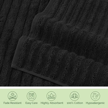 Elegant Comfort 100% Turkish Cotton Corduroy Ribbed Luxury Jumbo Bath Towel Ultra Soft - 35 x 70 Inch - Luxury Spa Premium Hotel Quality Highly Absorbent and Quick Dry Large Bath Towel, Black
