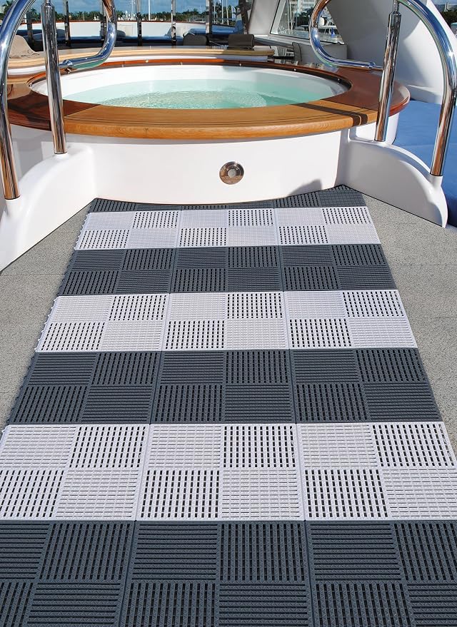 18 Pack Modular Interlocking Tiles Double Non-Slip 12"x12" White | 0.4" Thick with Drain Holes for Pool Deck Shower Garage Basement Boat Pet Area Wet Floors Easy Install