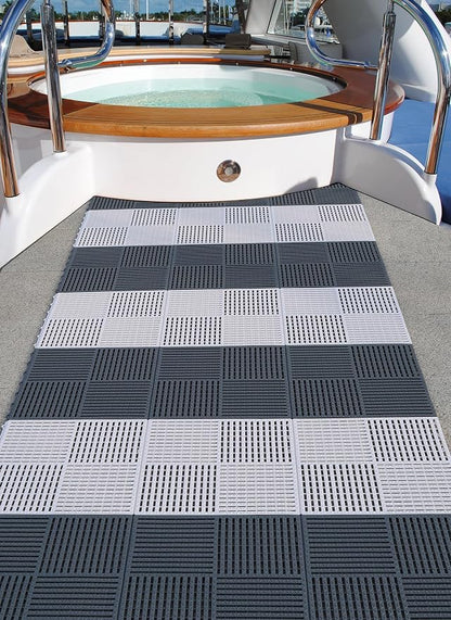9 Pack Modular Interlocking Tiles Double Non-Slip 12"x12" White | 0.4" Thick with Drain Holes for Pool Deck Shower Garage Basement Boat Pet Area Wet Floors Easy Install