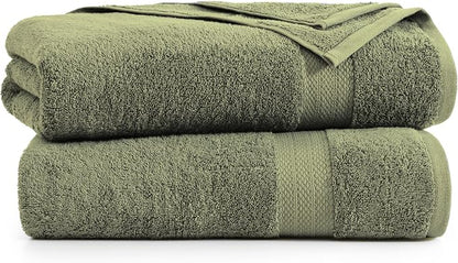 LANE LINEN Bath Sheet Set Soft Absorbent Quick Dry 100% Cotton - Oil Green | Towels Oversized Extra Large Bath - Fade-Resistant Color, Classic Terry Weave, Densely Woven, Coordinated Colors