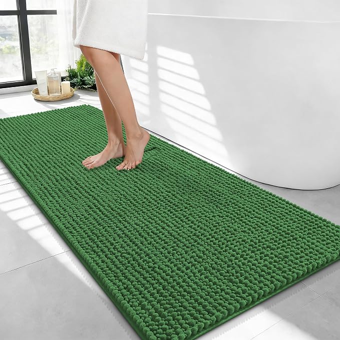 OLANLY Thick Chenille Bathroom Runner Rugs Mats 44x24, Olive Green | Soft Absorbent Bath Rugs, Rubber Backing, Machine Wash Dry, Bath Mats for Bathroom, Tub and Shower, Home Decor Accessories
