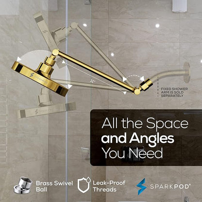 SparkPod 6" Round Rain Shower Head with 11" Shower Arm | Shower Head & Extension Arm Combo, Height Adjustable, High Pressure Performance, Easy 1-Minute Installation, Egyptian Gold