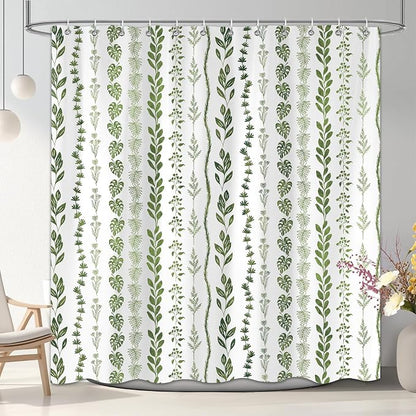 Boho Shower Curtain Waterproof Fabric Bath Curtain with Hooks 72x72 inch，Sage Green Modern Farmhouse Bathroom Decor