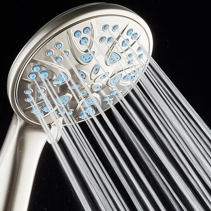 AquaDance Anti-Clog High-Pressure 6-Setting Hand with with Microban Nozzle Protection from Growth of Mold & Mildew for Stronger Shower! Aqua Blue Jets – 1.8 GPM
