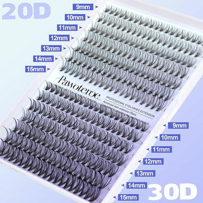 Lash Extension Kit DIY 280pcs Individual Lash Clusters Kit 20D&30D Natural 9-15mm Cluster Eyelash Extensions Kit with Lash Bond and Seal, Tweezers for Self Use (20D&30D, 0.07D, 9-15mm, Kit)