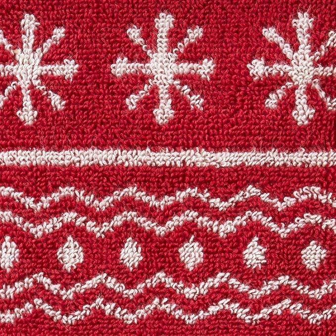 SKL Home Winter/Christmas Fair Isle Hand Towel Set-2pc, 100% Cotton, Red | 500 GSM. Soft & absorbent. Reversible jacquard pattern. Great for the bathroom, kitchen or bar & holiday gifting.
