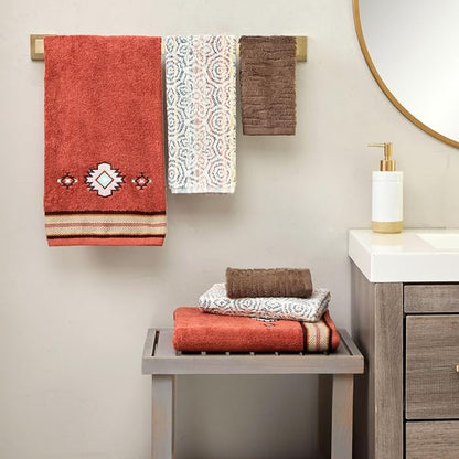 SKL Home Southwest Sunset/Rhapsody Bath Towel Set-6pc, 100% Cotton, Rust | 2 Embroidered bath towels, 2 reversible hand towels, 2 jacquard washcloths. Great for Airbnb/vacation homes/Southwest décor.