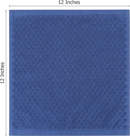 COTTON CRAFT Euro Spa Waffle Wash Cloth - Set of 12 Luxury Pure Ringspun Cotton Waffle Weave Bathroom Face Towel - Everyday Absorbent Hotel Gym Shower Beach Kitchen Travel Dorm - 12x12 inches - Blue