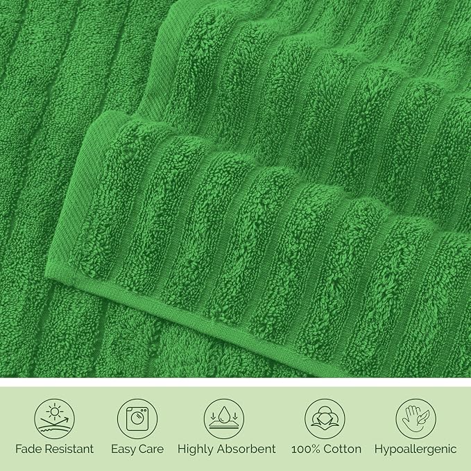 Elegant Comfort Luxury 100% Turkish Cotton Corduroy Ribbed 4 Pack Hand Towel Set 16 x 28 Inch - Absorbent, Super Soft, Quick Dry, Premium Towels for Bathroom, Gym, Spa and Hotel Use, Emerald Green
