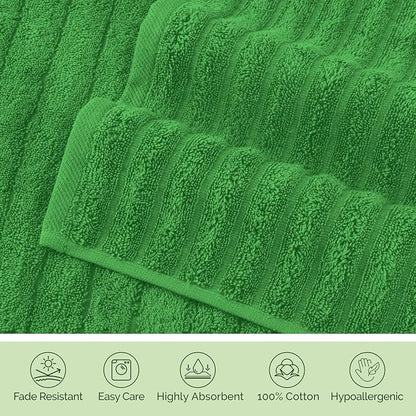 Elegant Comfort Luxury 100% Turkish Cotton Corduroy Ribbed 4 Pack Hand Towel Set 16 x 28 Inch - Absorbent, Super Soft, Quick Dry, Premium Towels for Bathroom, Gym, Spa and Hotel Use, Emerald Green
