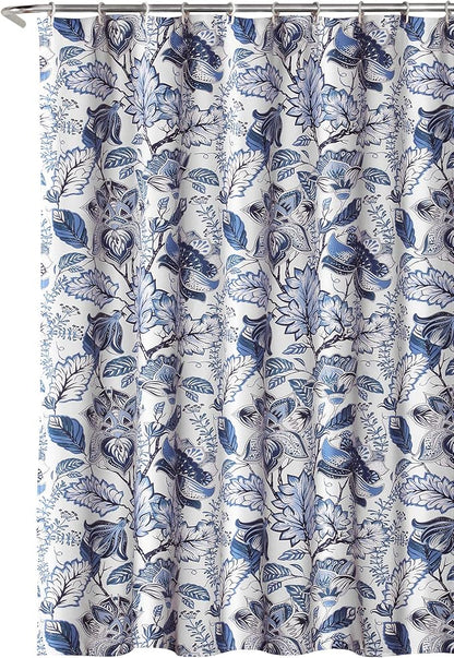 Lush Decor, Blue Cynthia Jacobean Shower Curtain-Fabric Floral Print Design,72 x 72