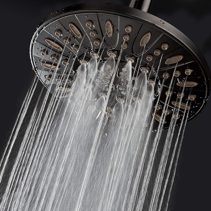 AquaDance OIL RUBBED BRONZE High Pressure 6-Setting 7" Rain Shower Head – Angle Adjustable, Anti-Clog Showerhead Jets, Tool-Free Installation - USA Standard Certified - U.S. Brand | Angle Adjustable with Extra-wide Flow Coverage & High Precision Anti-c...
