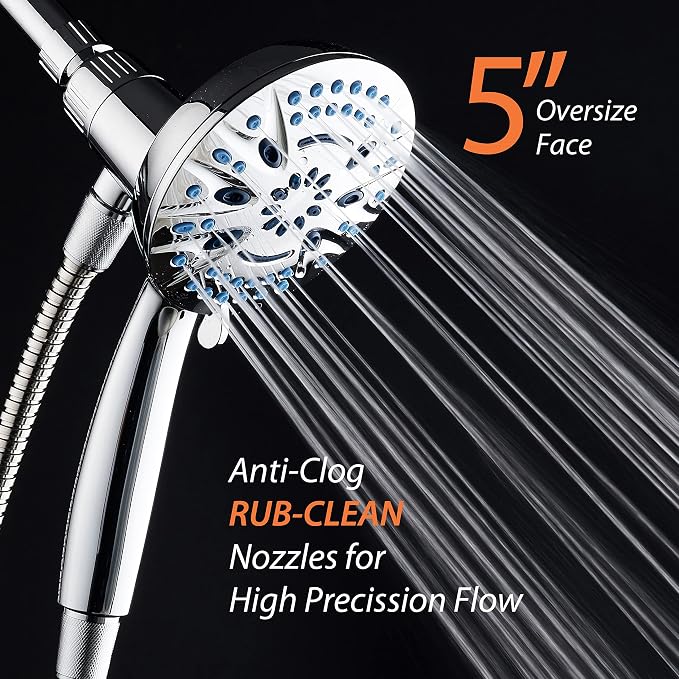 AquaCare Magneton 8-Mode High Pressure Handheld Shower Head with 2 Brackets | Space-age Magnetic Guidance Docking, Giant 5-inch Face with Hygienic Jets, Extra-long 6 ft. Stainless Steel Hose / Chrome