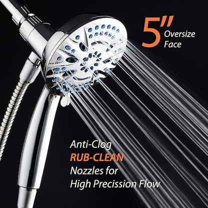 AquaCare Magneton 8-Mode High Pressure Handheld Shower Head with 2 Brackets | Space-age Magnetic Guidance Docking, Giant 5-inch Face with Hygienic Jets, Extra-long 6 ft. Stainless Steel Hose / Chrome