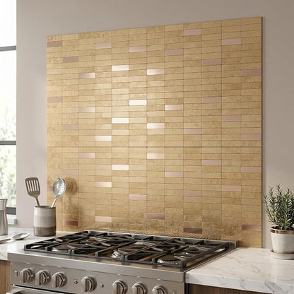 XUANINY Peel and Stick Tile Backsplash Self- Adhesive Wall Tiles Aluminum Mosaic Sticker for Kitchen (11.33"x11.92" Per Sheet, Pack of 5 pcs) (Golden Yellow 5)
