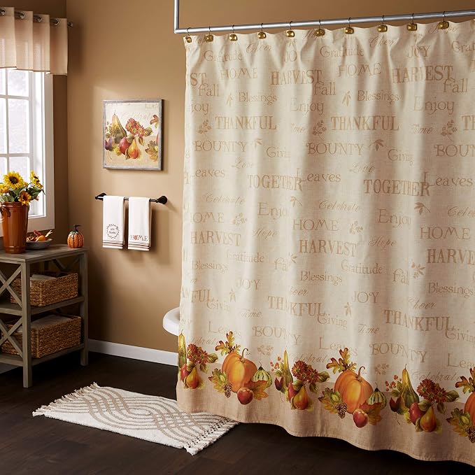 SKL Home Fall/Thanksgiving Give Thanks/Home Hand Towel Set-2pc, Natural | 100% Cotton. Soft, decorative velour with embroidery. For use in the bathroom, kitchen or bar & gifting.