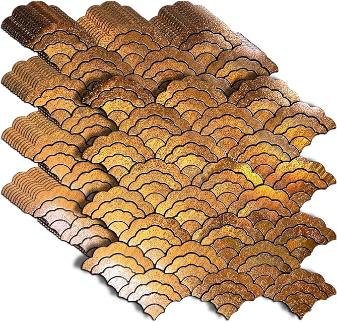 XUANINY 7-Sheet Peel and Stick Metal Backsplash Tiles, Self Adhesive Cloud-Shaped Aluminum Mosaic 3D Wall Sticker for Kitchen Bathroom Living Room Decor (Yellow, 11)