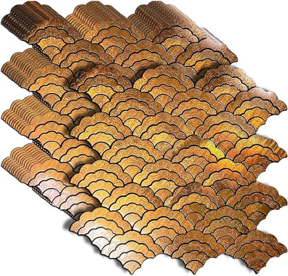 XUANINY 7-Sheet Peel and Stick Metal Backsplash Tiles, Self Adhesive Cloud-Shaped Aluminum Mosaic 3D Wall Sticker for Kitchen Bathroom Living Room Decor (Yellow, 11)