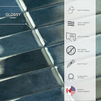 Smart Tiles Peel and Stick backsplash, Stacked Petrol Blue, 11.43"x9" | Pack of 5 (3.5 sq ft), Glossy, Heat/Moisture Resistant, Low VOC, Kitchen/Bathroom, Renter Friendly, Made in Canada